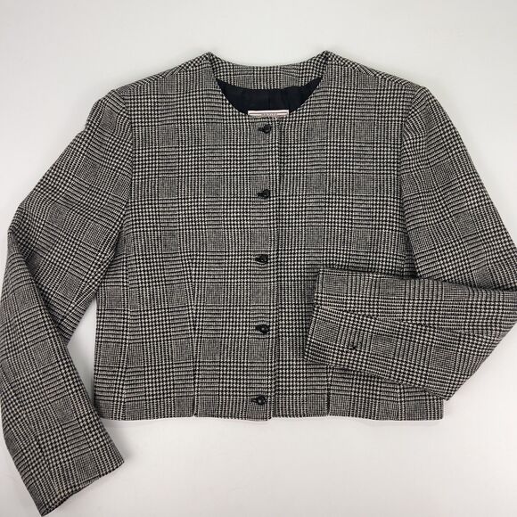 Vtg Pendleton Suit Jacket Women’s PS Black Houndstooth Plaid Cropped Slits 1960s - Picture 1 of 16